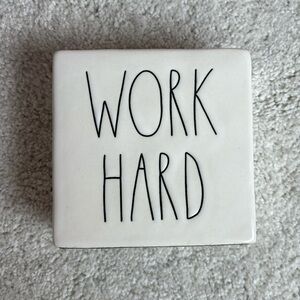 Rae Dunn Artisan Collection work hard be brave Paperweight decor white black